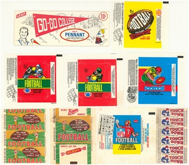 1948-1980 Topps, Bowman and Leaf Football Unopened Pack and Wrappers Collection (8)